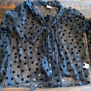 Black sheer dot pinup secretary top medium